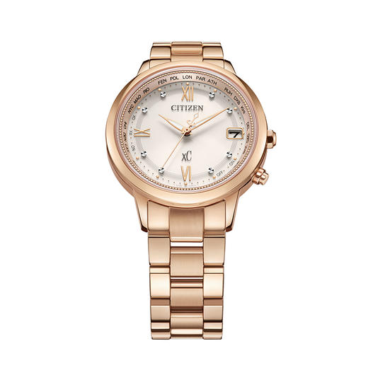 西铁城xc系列舒博钛镀金粉色光动能夜光电波女表CB1132-51W 商品图2