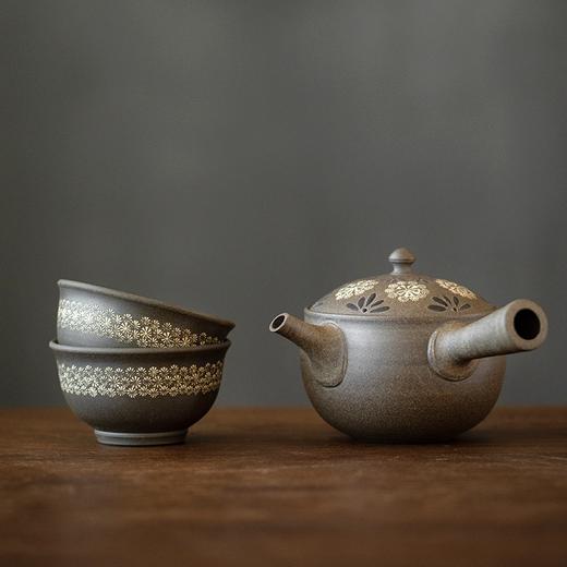 日本进口常滑烧一壶两杯细纹印花日式手工茶壶茶杯 商品图1