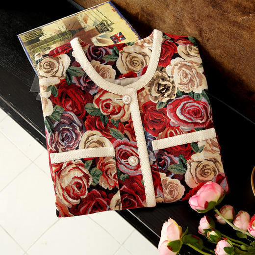 春秋新款短外套，百搭圆领九分袖织锦玫瑰提花油画气质女小外披ZSM-220911 商品图3