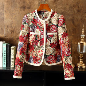 春秋新款短外套，百搭圆领九分袖织锦玫瑰提花油画气质女小外披ZSM-220911