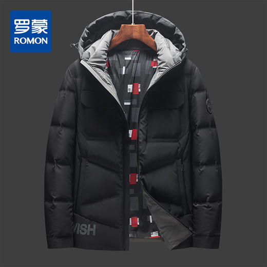 【85%白鸭绒】罗蒙羽绒服男士冬季保暖短款休闲连帽羽绒服外套 商品图0