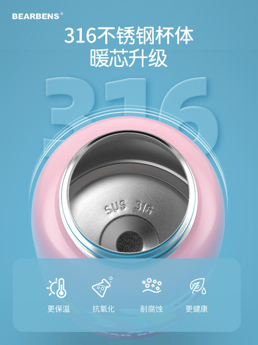 熊本士儿童保温杯316不锈钢水壶带吸管幼儿园水杯梦想口袋系列小Q龙/-奶牛/彩虹熊/小Q兔XBS-XY-179-129-122-153 商品图3