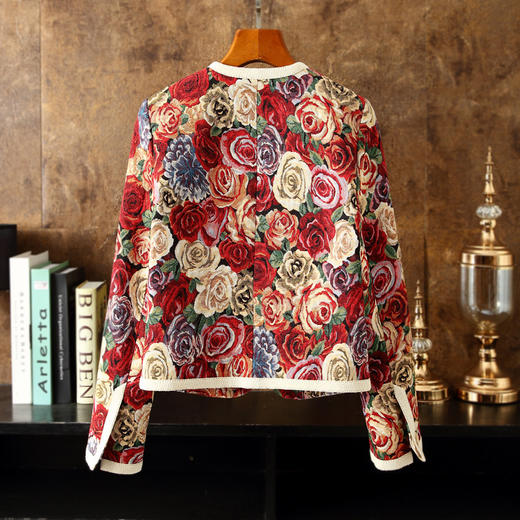 春秋新款短外套，百搭圆领九分袖织锦玫瑰提花油画气质女小外披ZSM-220911 商品图1