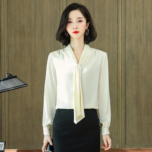 重磅真丝衬衫蝴蝶结飘带桑蚕丝上衣单排扣衬衣LS-LX825 商品图6