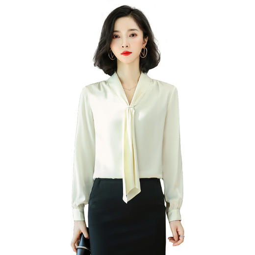 重磅真丝衬衫蝴蝶结飘带桑蚕丝上衣单排扣衬衣LS-LX825 商品图5