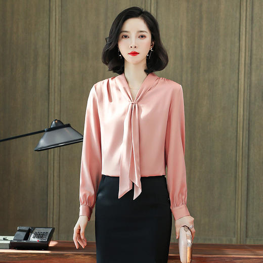 重磅真丝衬衫蝴蝶结飘带桑蚕丝上衣单排扣衬衣LS-LX825 商品图4