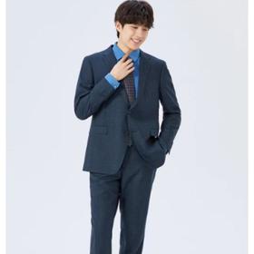 南4雅戈尔蓝灰格纹羊毛套装西服