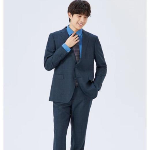南4雅戈尔蓝灰格纹羊毛套装西服 商品图0