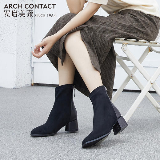 ARCHCONTACT安启美奈柔软粗跟方头女靴 商品图1