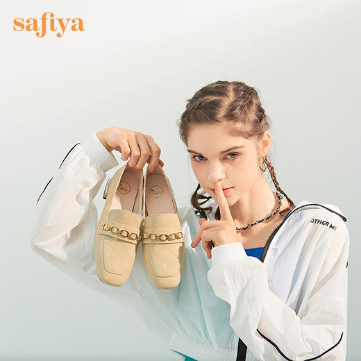Safiya/索菲娅 2022秋季新款高端牛皮乐福鞋气质英伦风菱格纹漆皮单鞋 SF23112078 商品图0