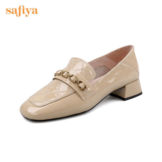 Safiya/索菲娅 2022秋季新款高端牛皮乐福鞋气质英伦风菱格纹漆皮单鞋 SF23112078 商品图6