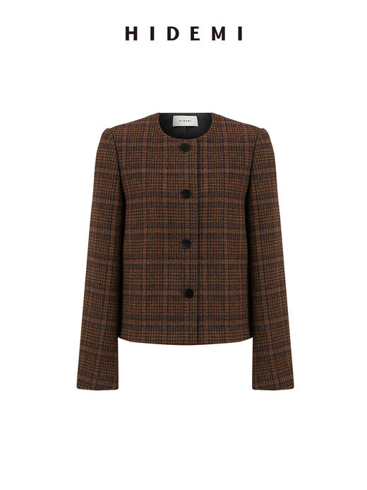 HIDEMI 格纹厚羊毛短款纽扣外套 商品图14