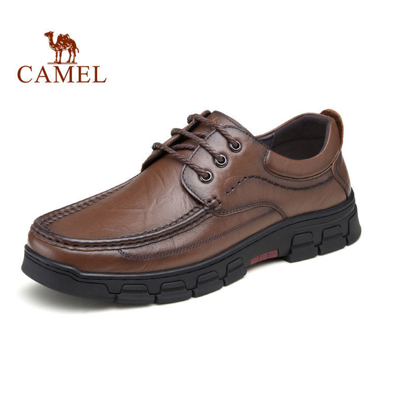 骆驼男鞋秋新款防滑耐磨简约经典系带鞋舒适办公商务男士皮鞋 GE12235363