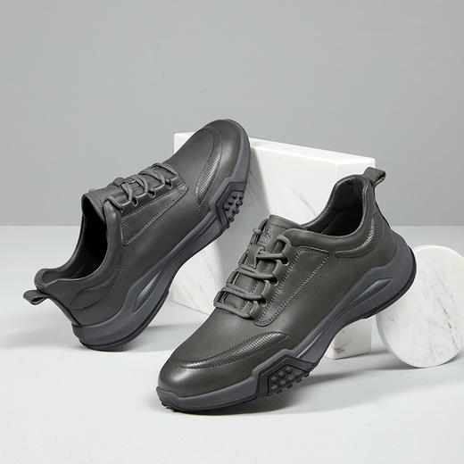 骆驼男鞋2025秋季新款真皮男士休闲鞋潮流黑色百搭商务运动皮鞋男 GE12235237 商品图3