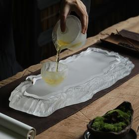 禅意江山水晶琉璃干泡台 出水茶盘透亮冰冻烧禅意大气家用送礼砚台功夫茶具