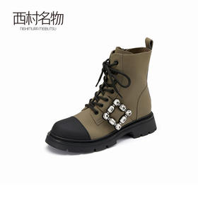 西村名物小皮靴2022秋季牛皮水钻英伦时尚短筒马丁靴女44181