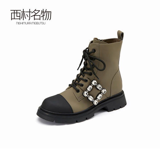 西村名物小皮靴2022秋季牛皮水钻英伦时尚短筒马丁靴女44181 商品图0