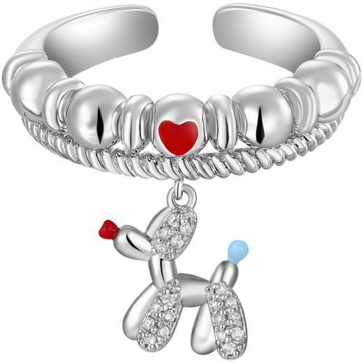 ZEGL设计师气球狗狗彩色戒指女小众设计多巴胺笑脸花朵彩虹食指开口戒子 商品图7