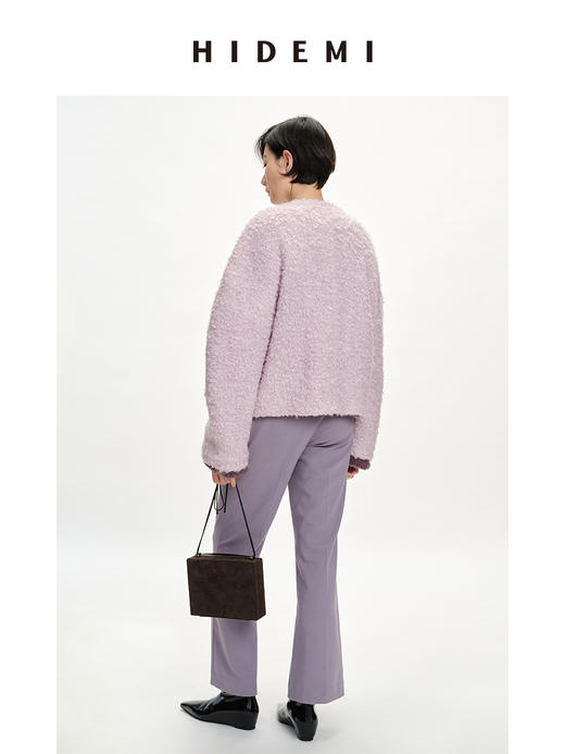 HIDEMI 圈圈马海毛廓形袖极简短大衣 水杉绿/浪漫紫 商品图6