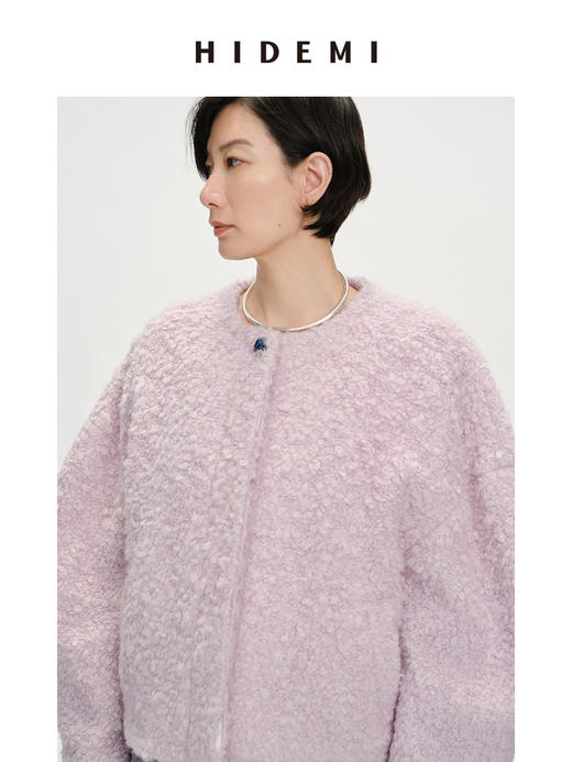 HIDEMI 圈圈马海毛廓形袖极简短大衣 水杉绿/浪漫紫 商品图3