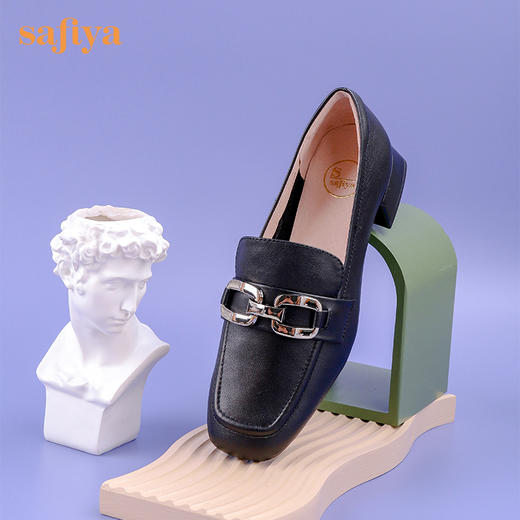 Safiya/索菲娅 方头小皮鞋2022年秋季新款款牛皮浅口休闲一脚蹬乐福鞋 SF23112080 商品图7