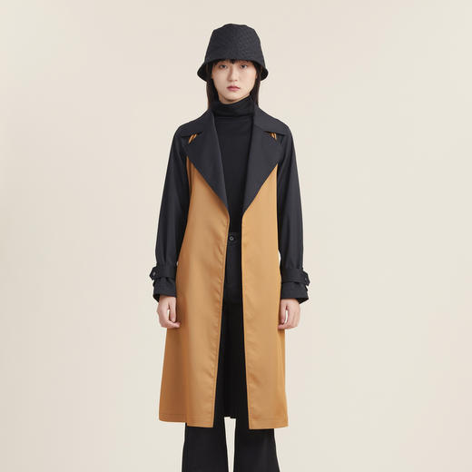 谜底2022秋新款复古时尚西装领修身风衣长款腰带拼接女223ME1065 商品图0