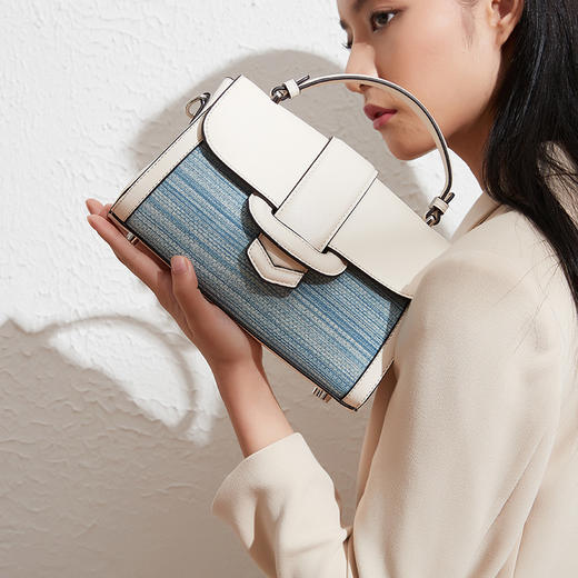 饮水鸟非遗侗族手织布囧囧有神百搭包 手提斜挎包 棉囧月白 商品图2