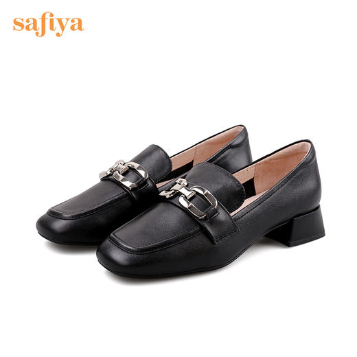 Safiya/索菲娅 方头小皮鞋2022年秋季新款款牛皮浅口休闲一脚蹬乐福鞋 SF23112080 商品图4