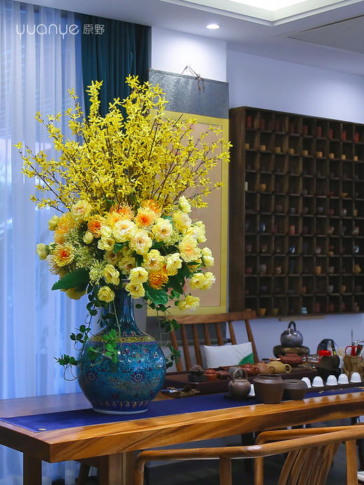 酒店餐桌落地装饰假花摆件新中式仿真花客厅花瓶插花茶几花艺摆设 商品图1