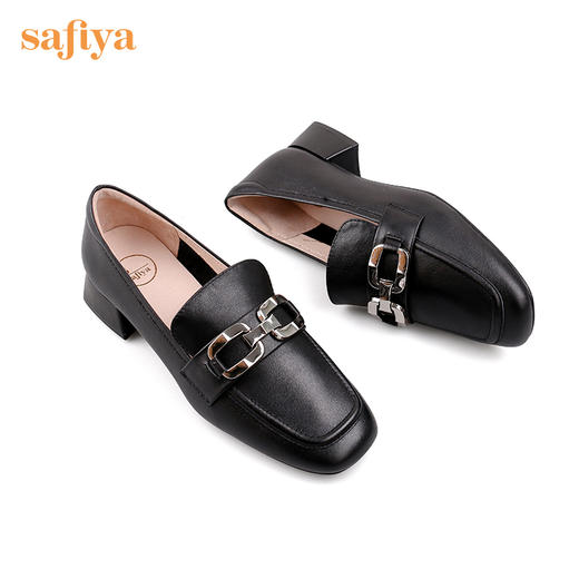 Safiya/索菲娅 方头小皮鞋2022年秋季新款款牛皮浅口休闲一脚蹬乐福鞋 SF23112080 商品图10