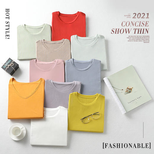 【打底推荐】多色免烫抗静电面膜螺纹T恤打底200615 商品图9