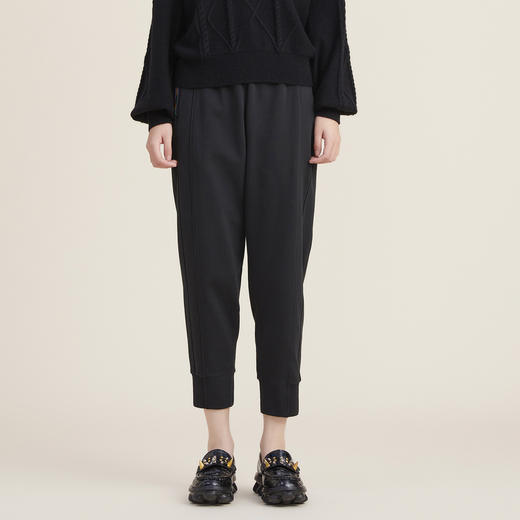 谜底2022秋新款时尚百搭休闲宽松九分裤毛织拼接束脚女223MK1041 商品图0