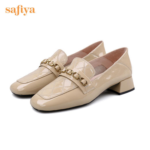 Safiya/索菲娅 2022秋季新款高端牛皮乐福鞋气质英伦风菱格纹漆皮单鞋 SF23112078 商品图7