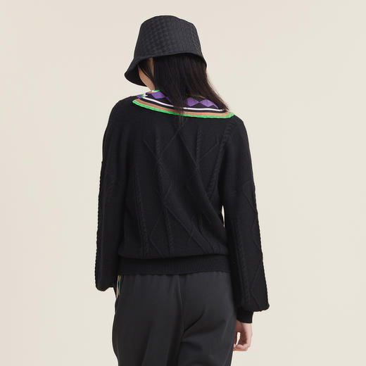 谜底2022秋新款复古V领宽松百搭时尚针织衫毛衫长袖女223MZ1378 商品图2