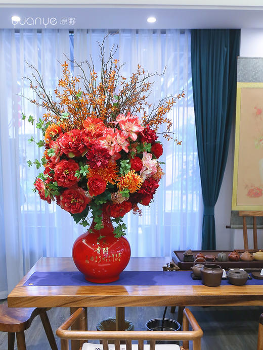 酒店餐桌落地装饰假花摆件新中式仿真花客厅花瓶插花茶几花艺摆设 商品图4
