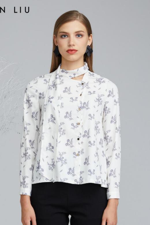 VIVIAN LIU D2253001 初秋女装新款印花飘带宽松舒适长袖衬衫 商品图5