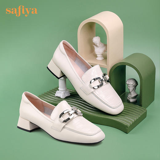 Safiya/索菲娅 方头小皮鞋2022年秋季新款款牛皮浅口休闲一脚蹬乐福鞋 SF23112080 商品图0
