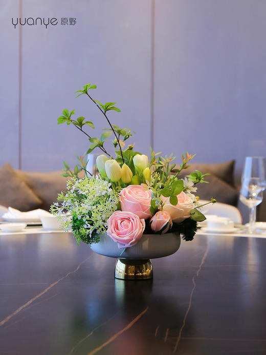 高端餐桌花摆花酒店餐厅茶室客厅玄关摆设件茶几轻奢装饰仿真假花 商品图1