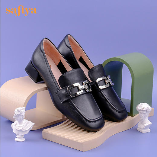 Safiya/索菲娅 方头小皮鞋2022年秋季新款款牛皮浅口休闲一脚蹬乐福鞋 SF23112080 商品图5