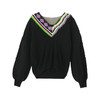 谜底2022秋新款复古V领宽松百搭时尚针织衫毛衫长袖女223MZ1378 商品缩略图4