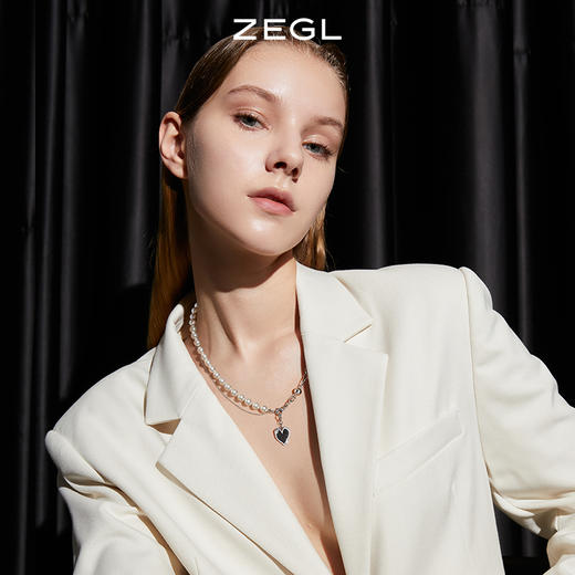 ZEGL自定饰酷黑系列DIY爱心拼接项链女蝴蝶结人造珍珠锁骨毛衣链 商品图4