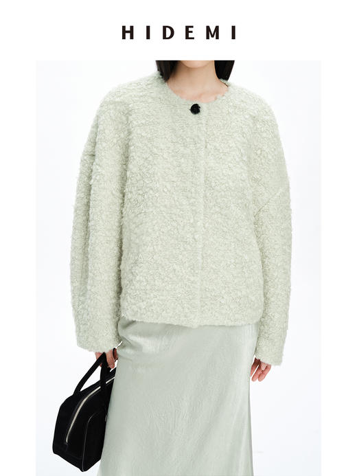 HIDEMI 圈圈马海毛廓形袖极简短大衣 水杉绿/浪漫紫 商品图11