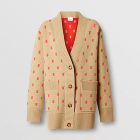 BURBERRY 巴宝莉 女士 Monogram TB专属标识羊毛羊绒混纺大廓形开衫 卡其色 8021032 A7026