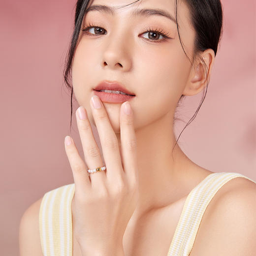 周六福4D黄18K珍珠戒指 优雅 爱心造型时尚可爱百搭送女生 商品图4