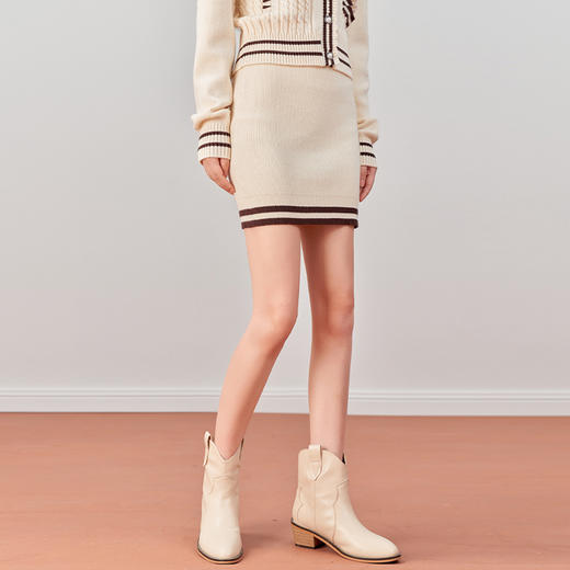 西遇针织半身裙女2022年秋季新款高腰拼接撞色修身显瘦包臀A字裙11921585 商品图2