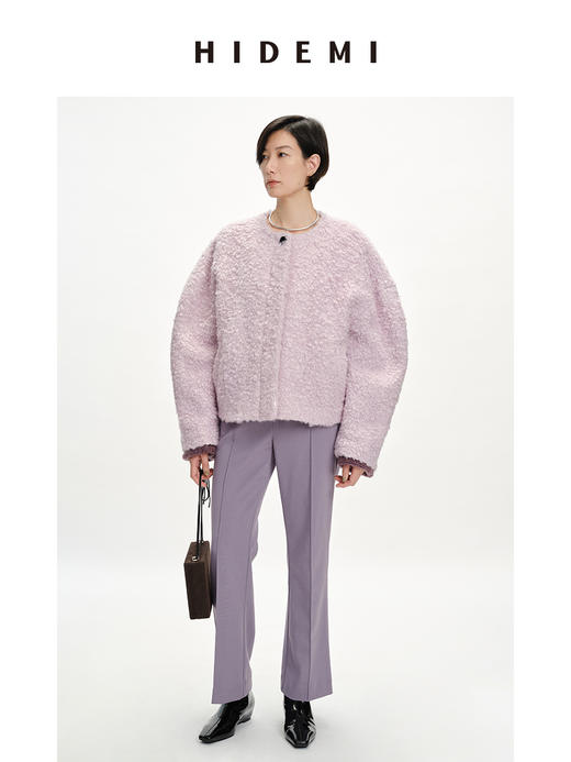 HIDEMI 圈圈马海毛廓形袖极简短大衣 水杉绿/浪漫紫 商品图1