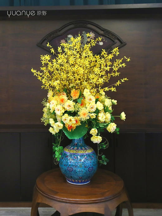 酒店餐桌落地装饰假花摆件新中式仿真花客厅花瓶插花茶几花艺摆设 商品图2