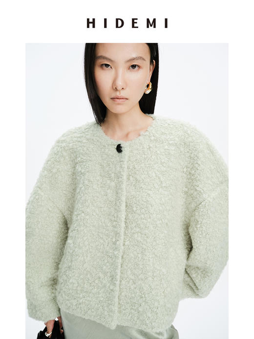 HIDEMI 圈圈马海毛廓形袖极简短大衣 水杉绿/浪漫紫 商品图13