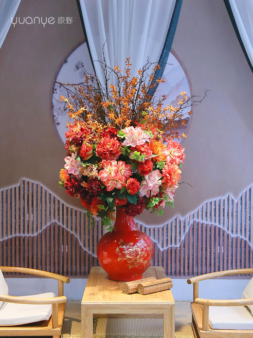 酒店餐桌落地装饰假花摆件新中式仿真花客厅花瓶插花茶几花艺摆设 商品图3