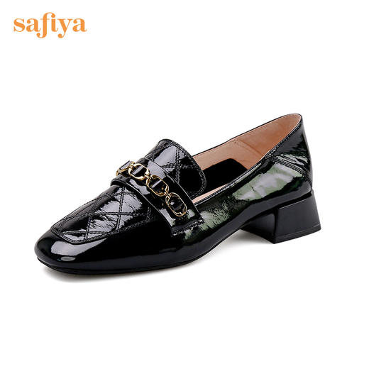 Safiya/索菲娅 2022秋季新款高端牛皮乐福鞋气质英伦风菱格纹漆皮单鞋 SF23112078 商品图5